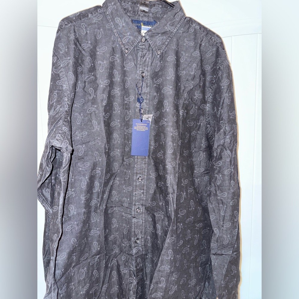 Polo Ralph Lauren Slim Fit Gray Paisley Casual Button Down Shirt